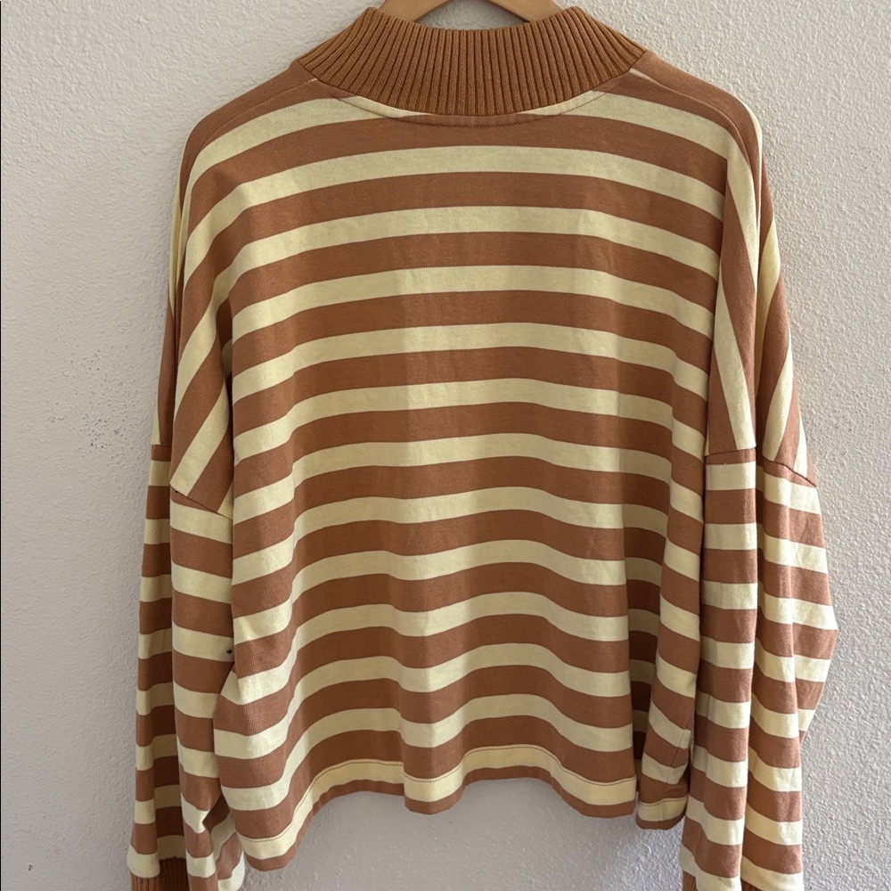 Maeve Cream and Camel Striped V-Neck Sweater Top - Picture 5 of 6